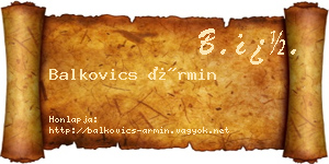Balkovics Ármin névjegykártya